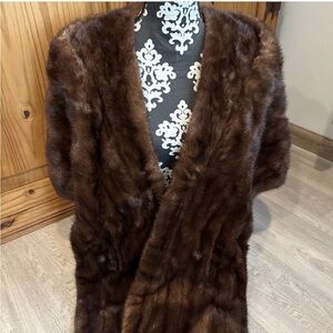 Vintage Dark Brown Mink Fur Shawl Wrap Stole Buffums’ California Bertolini